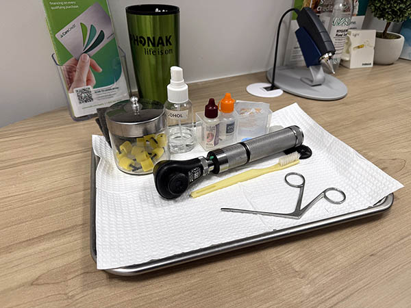 Interior photo of hearing testing equipment in the AudioNova hearing clinic in Batavia, IL