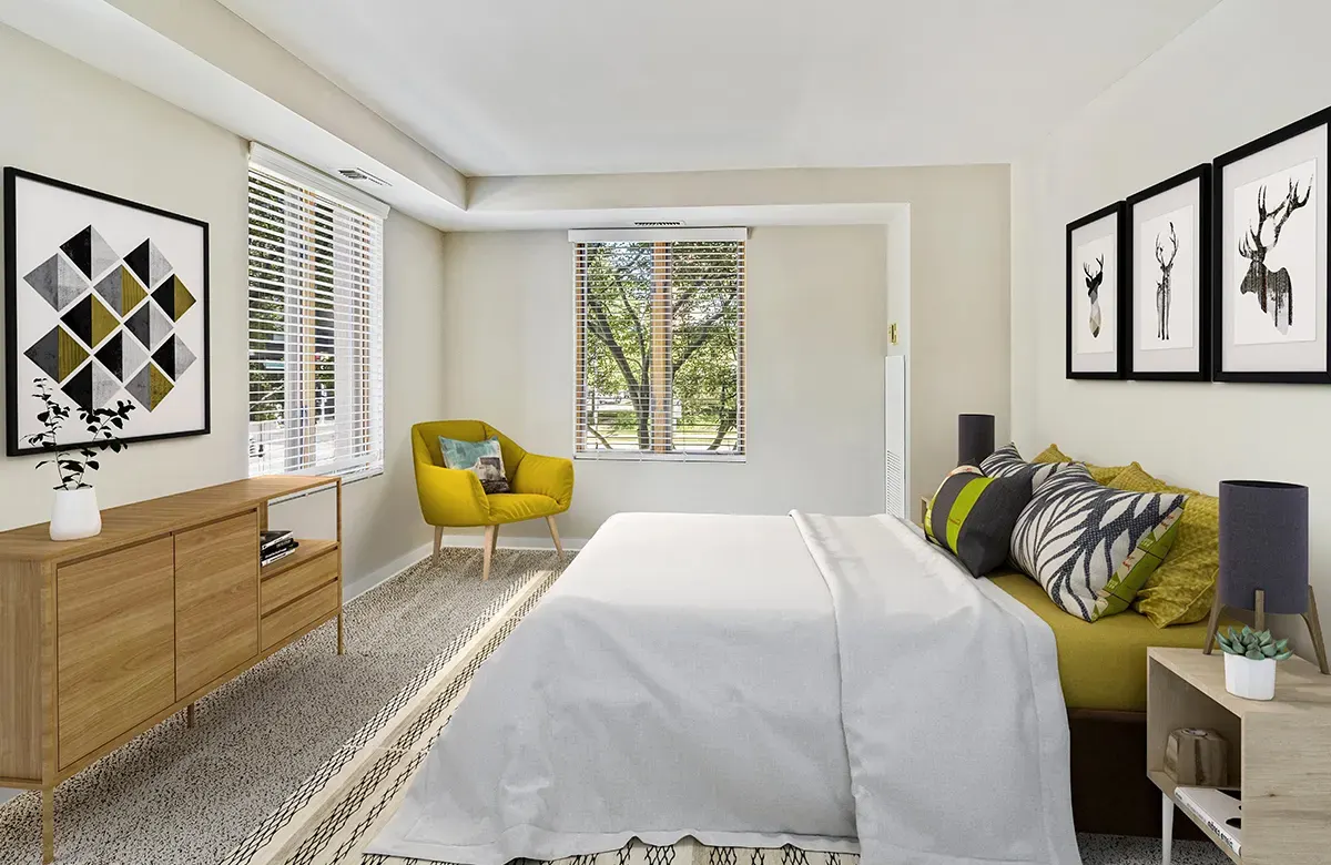 Bedroom at Oak Park City Apartments