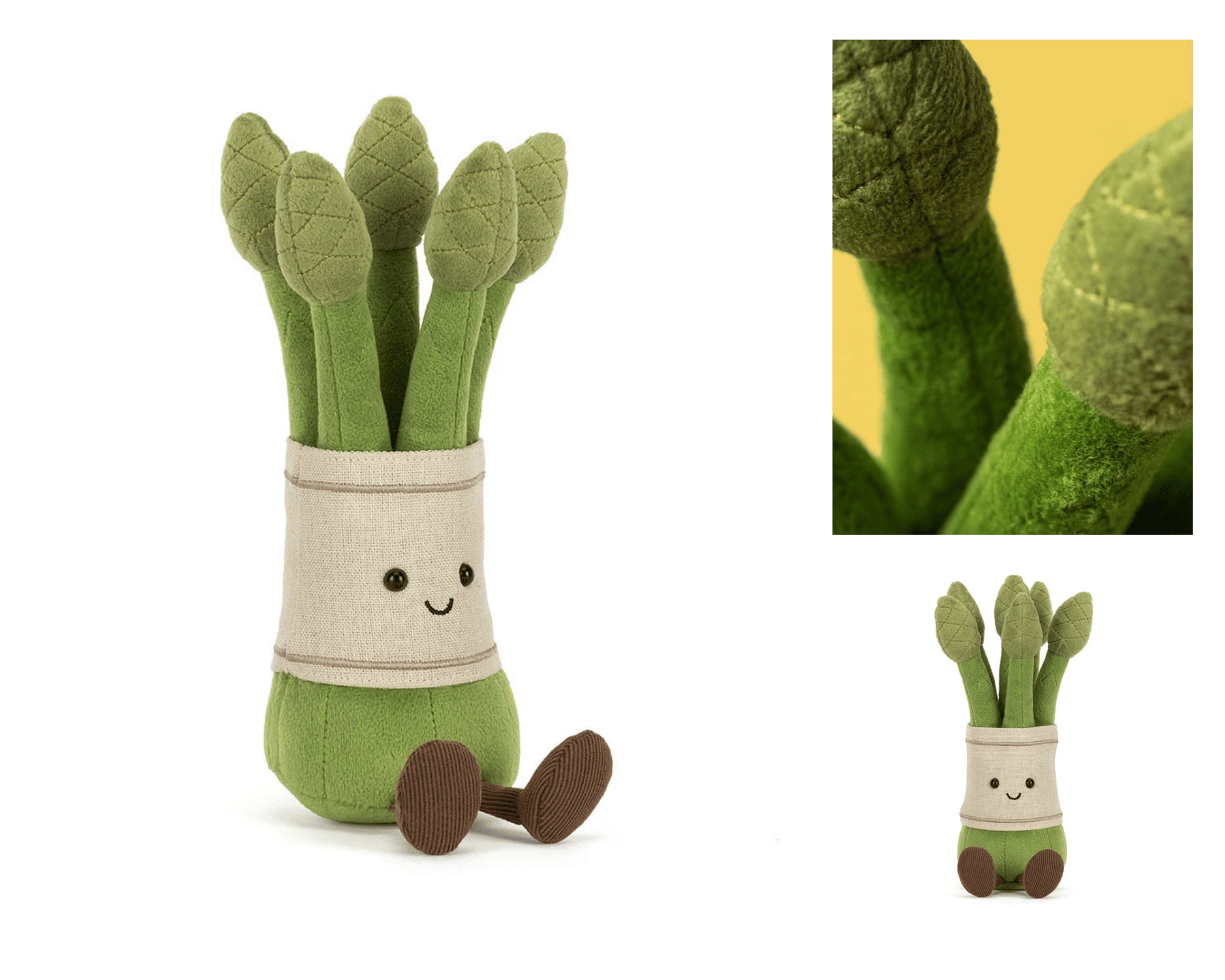 Jellycat Amuseables Asparagus *LIMIT 1*
Amuseables Asparagus is currently pursuing the world record for &ndash; well, the most world records. He already holds several impressive titles: Fastest Shoelace Knotter (Vegetable Division), Longest Polite Applause, and Most Consecutive Cups of Tea Made While Wearing Roller Skates...