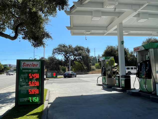 Sinclair gas station fueling island.