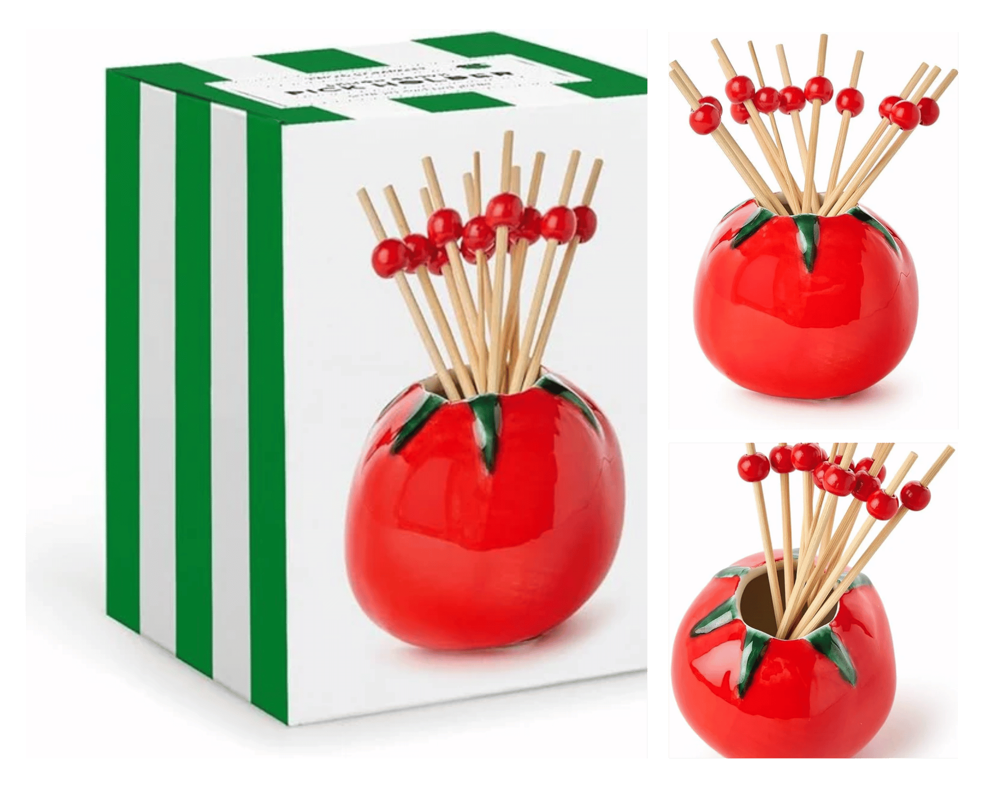 Appetizers are served! These bamboo cocktail picks come table-ready in a ceramic tomato that can be  