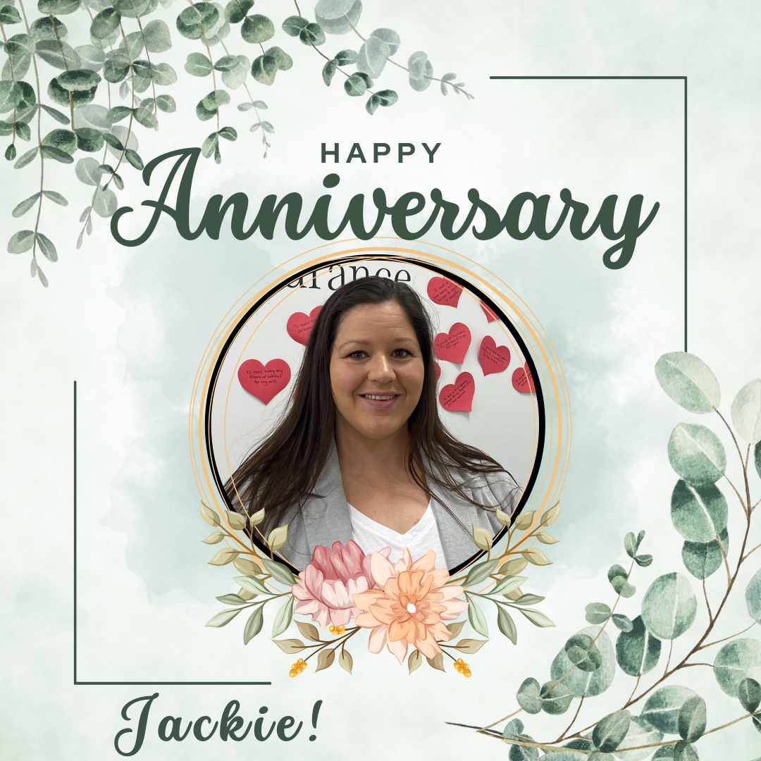 Happy anniversary, Jackie! Thank you for all that you do! Kim Benton - State Farm Insurance Agent Millsboro (302)934-9393