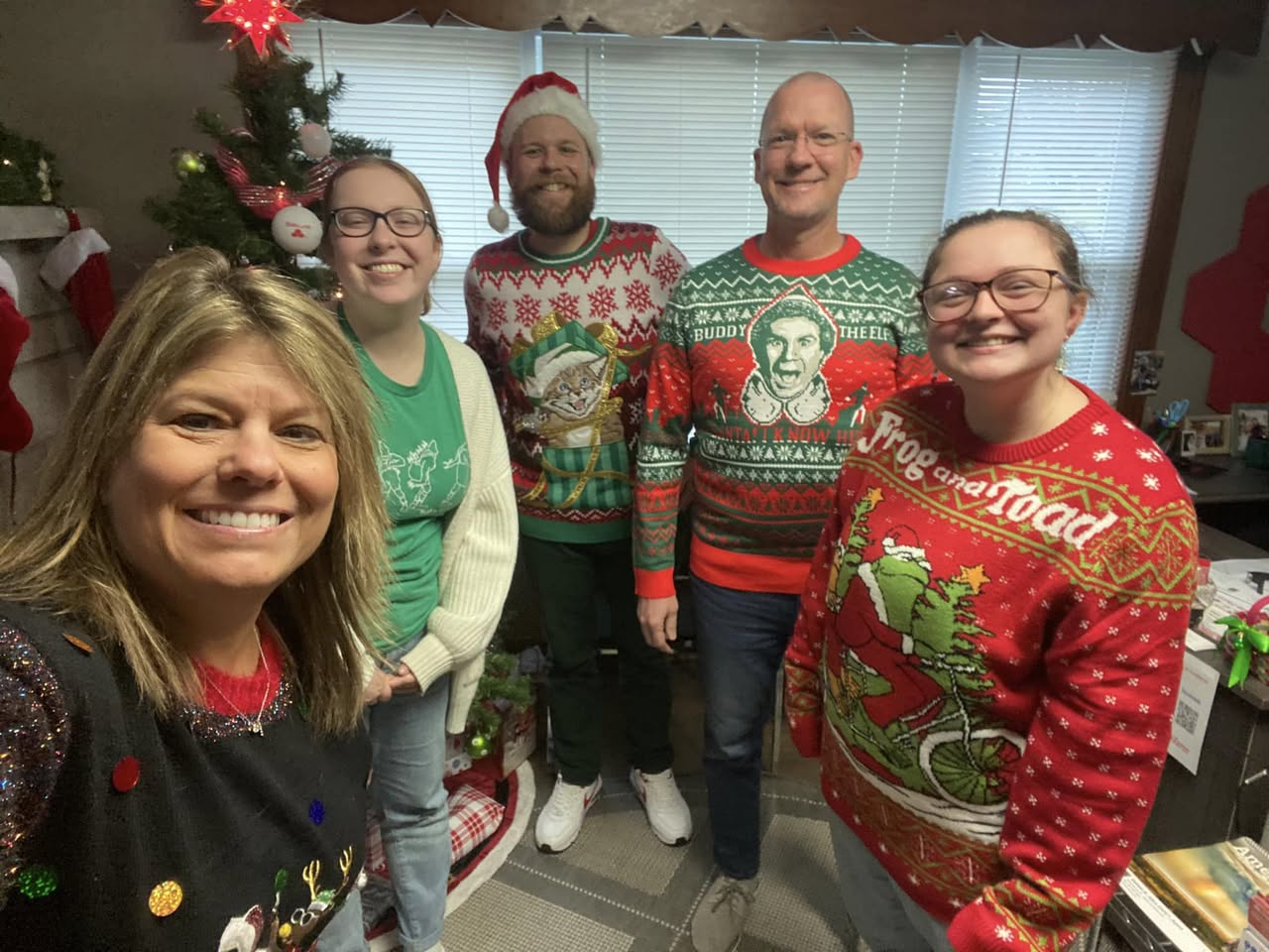 Christmas spirit week, day #3-Ugly Sweater Day! Our team is having so much fun this week celebrating the upcoming holiday. The only thing that can make it a little bit better, would be some snow! Today’s winner of the participation present is Daniel.