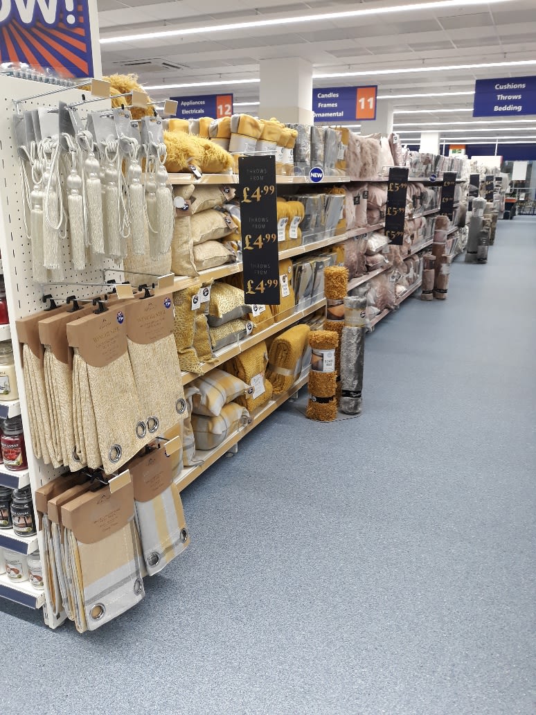 B&M's brand new store in Crawley boasts an impressive range of home textiles and soft furnishings, such as throws, cushions and curtains in a range of colours and styles.