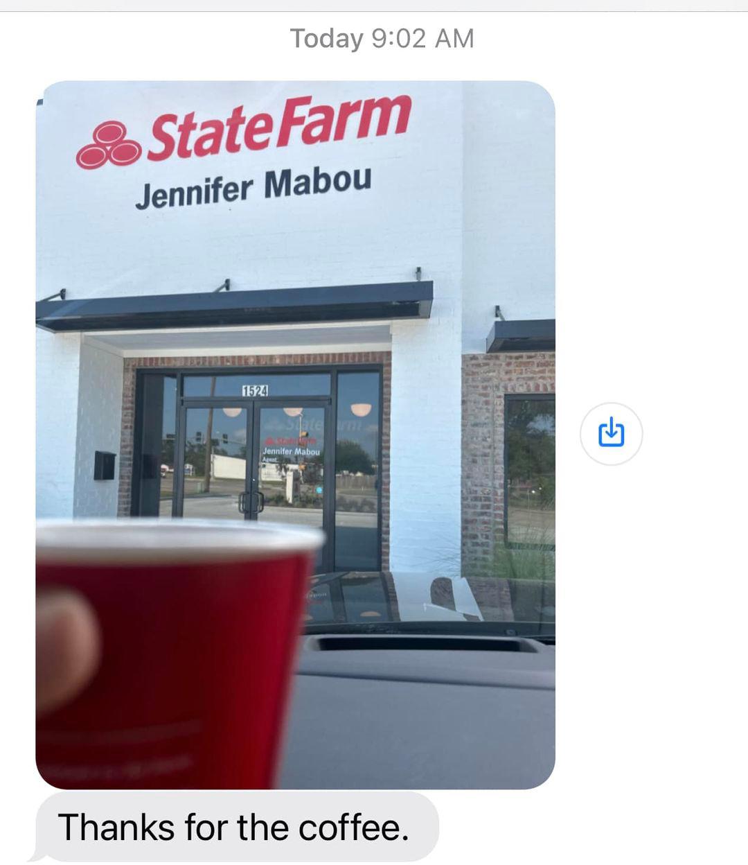 Stop by for a fresh cup of coffee or a cold soda! Jennifer Mabou - State Farm Insurance Agent Sulphur (337)527-0027