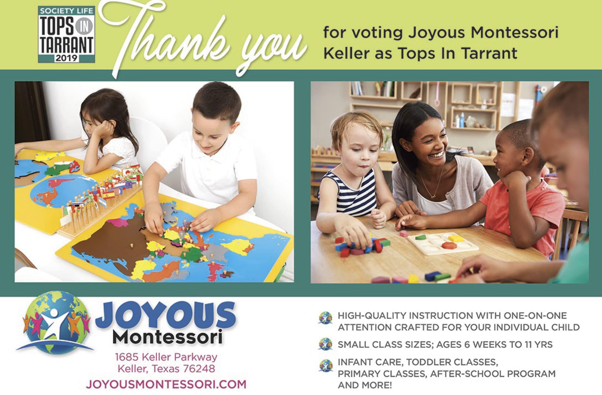Joyous Montessori Keller voted Tops in Tarrant county