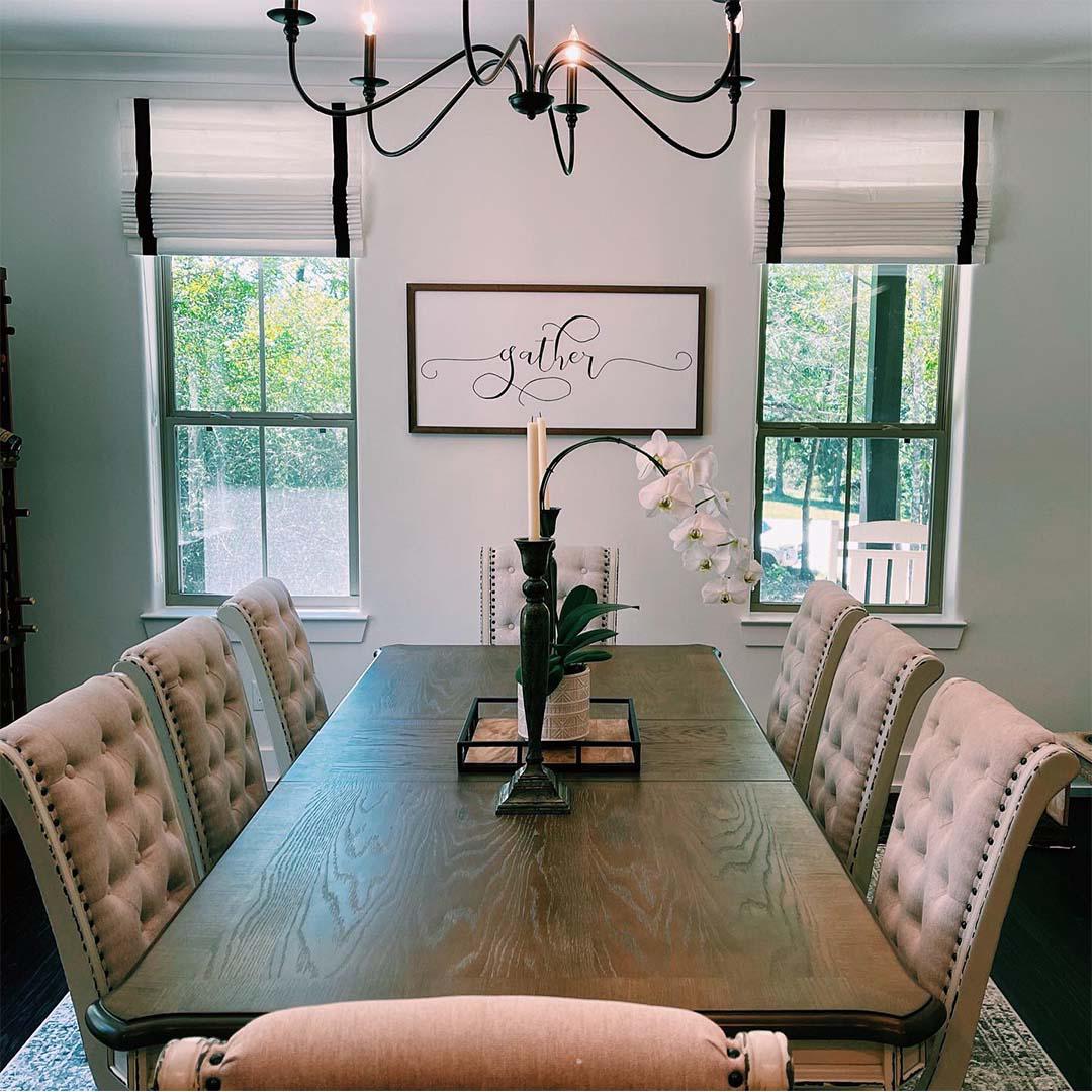 These black-banded Roman shades really add some flare to this dining area. Budget Blinds of Lethbridge Lethbridge (403)892-0686