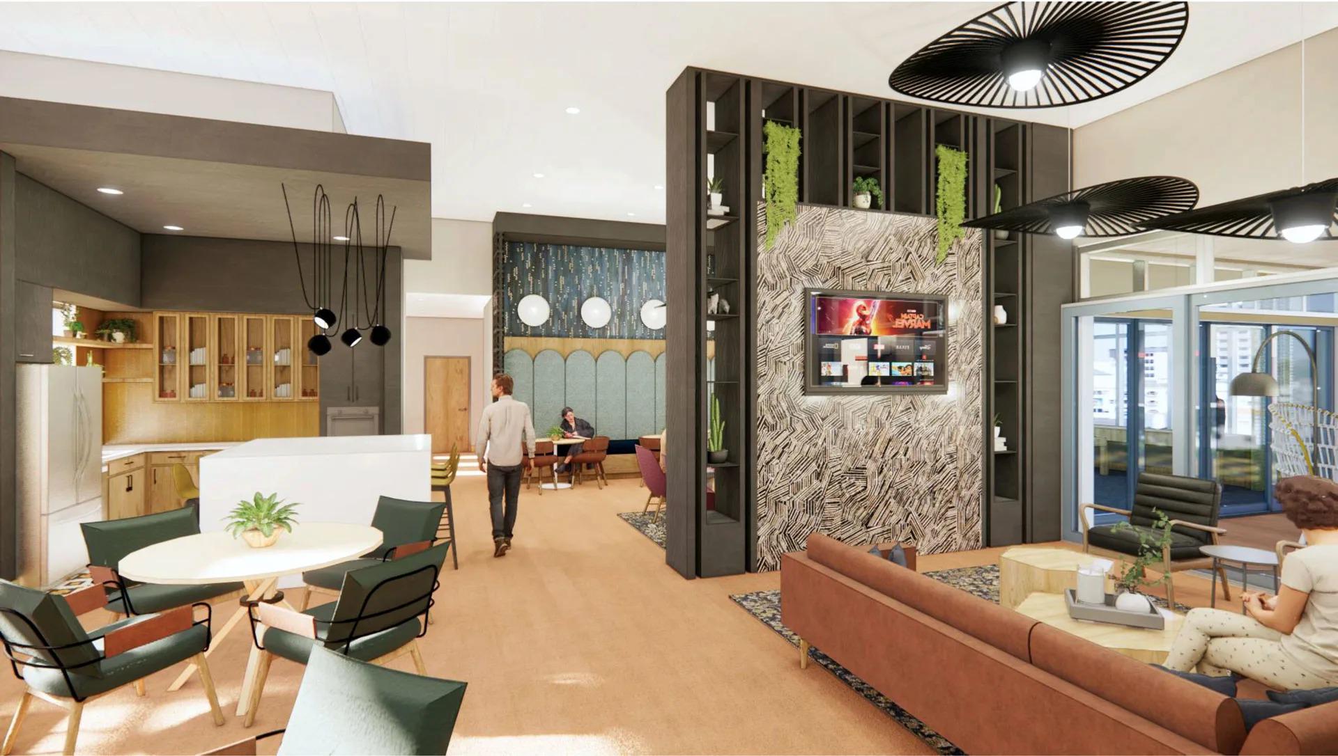 Rendering of the Community Room at Aviara Flats Apartments
