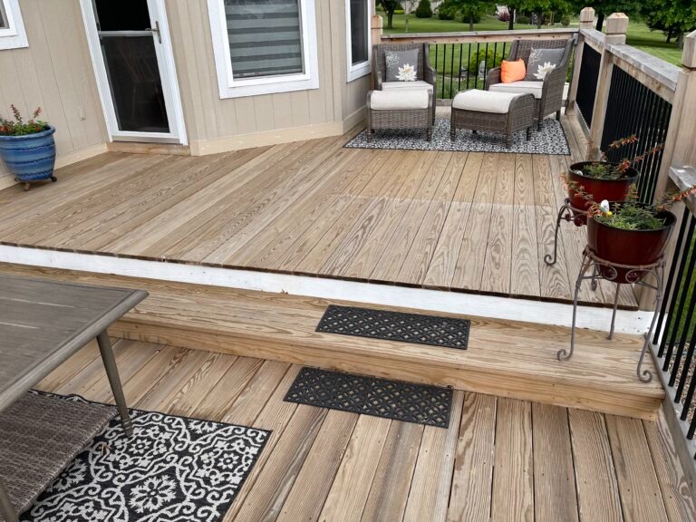 Cleaned and restored deck and patio area in Kansas City, improving appearance and safety. Professional deck cleaning and exterior surface maintenance services for homes and outdoor living spaces.