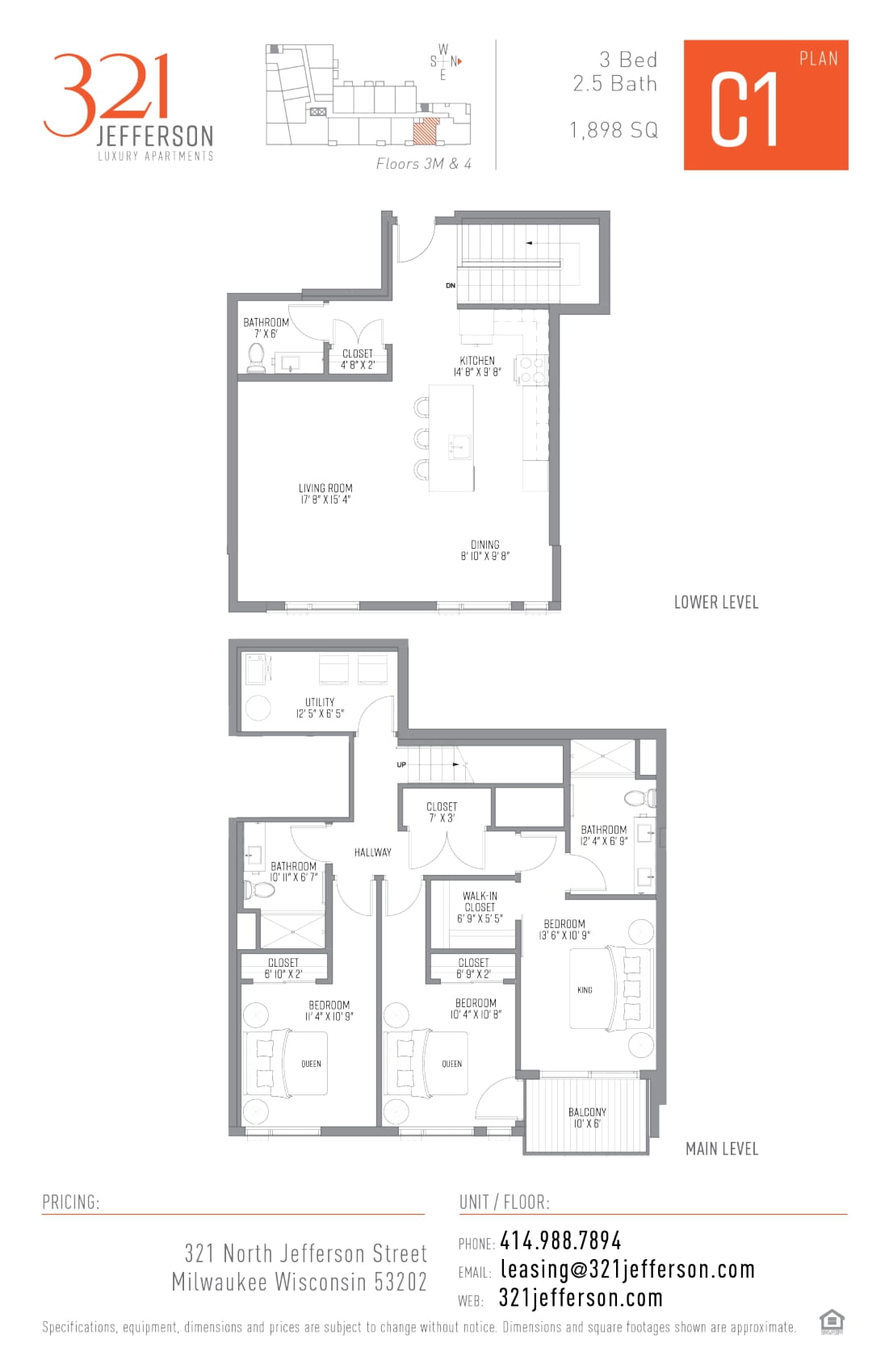 321 Jefferson Three Bedroom Floor Plan C1 1898 Sq Ft