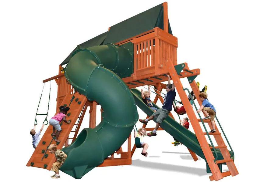 What can you expect with the Extreme Fort Combo 5?  More Climbing!!  With a 7.5 ft playdeck height, 15ft Super Slide, 10.5 ft high Swing Beam, Monkey Bars, Sky Loft, 360 Corkscrew Slide and a Premier Picnic Table, you can take your backyard to the Extreme.
Happy Backyards - Call (615) 595-5582 to start building backyard memories that last a lifetime