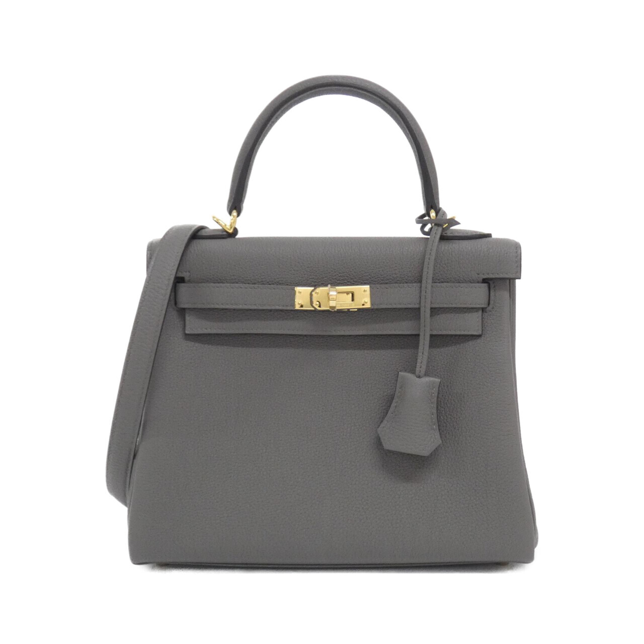 エルメス ケリー 25cm 044624CC トゴ GRIS ETAIN ゴールド金具 K刻印