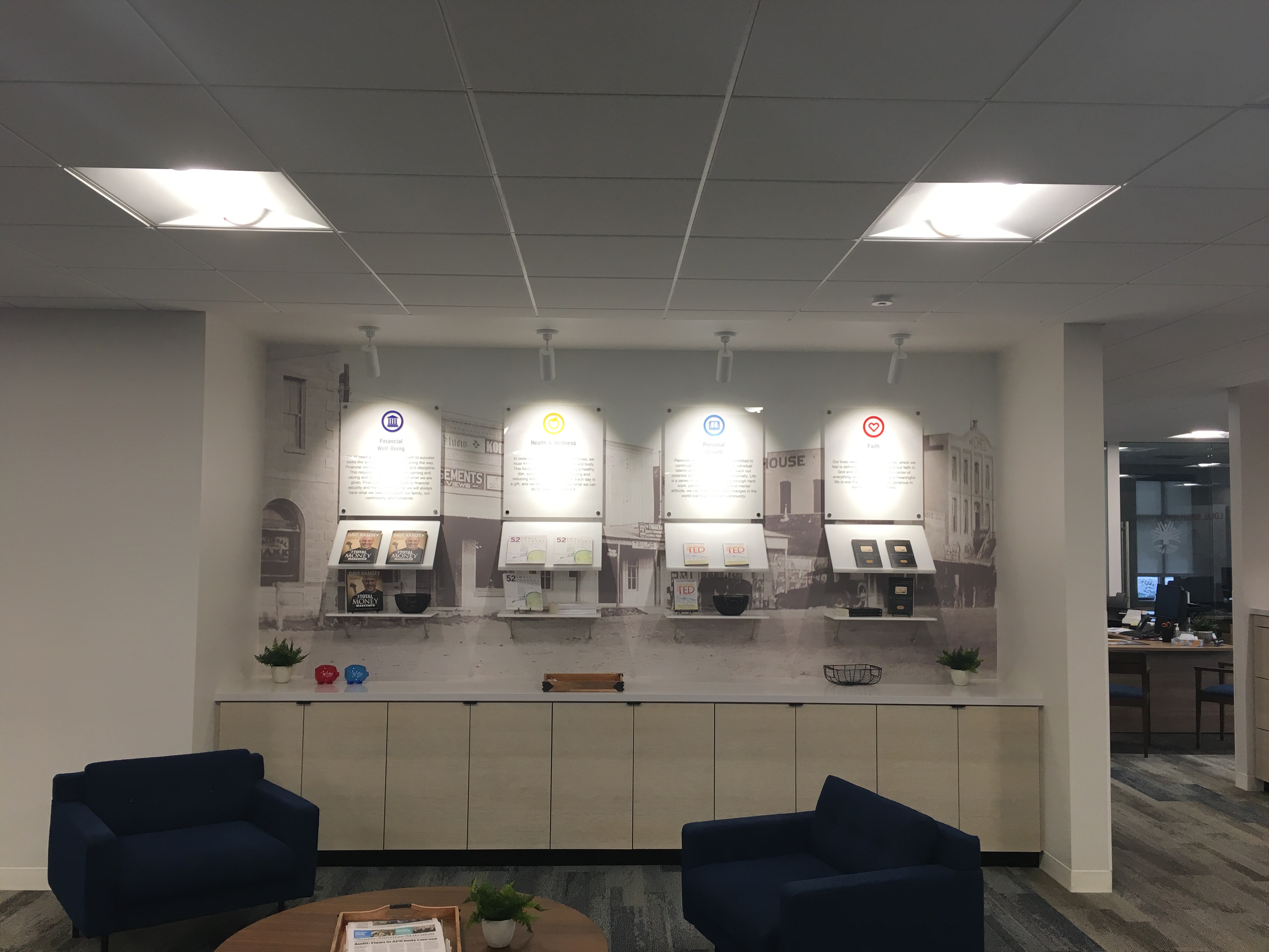 First United Bank - Marble Falls - interior Spend Life Wisely books