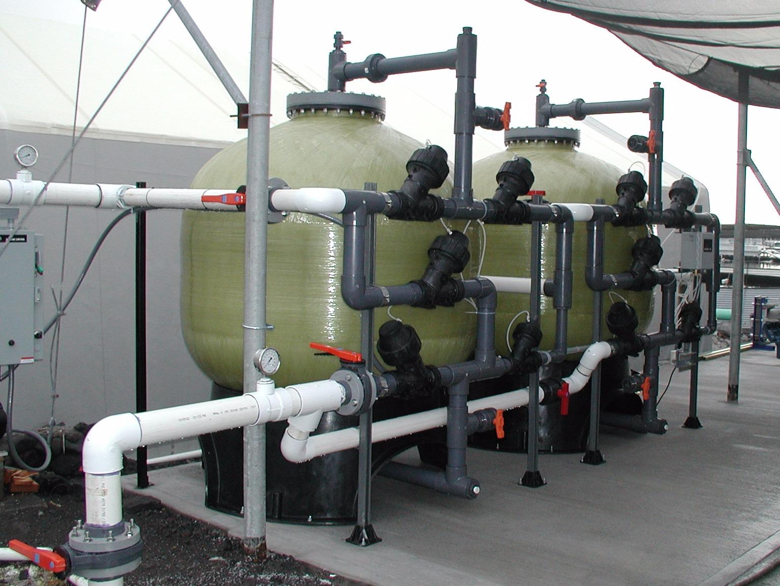 Multi-media water treatment system for acquaculture company in Kona, Hawaii.