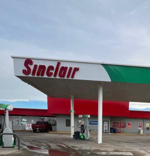Sinclair gas station fueling island.
