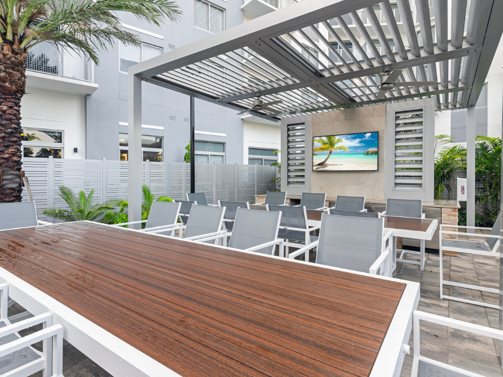 Covered Veranda at The Marc Luxury Apartments in Palm Beach Gardens FL