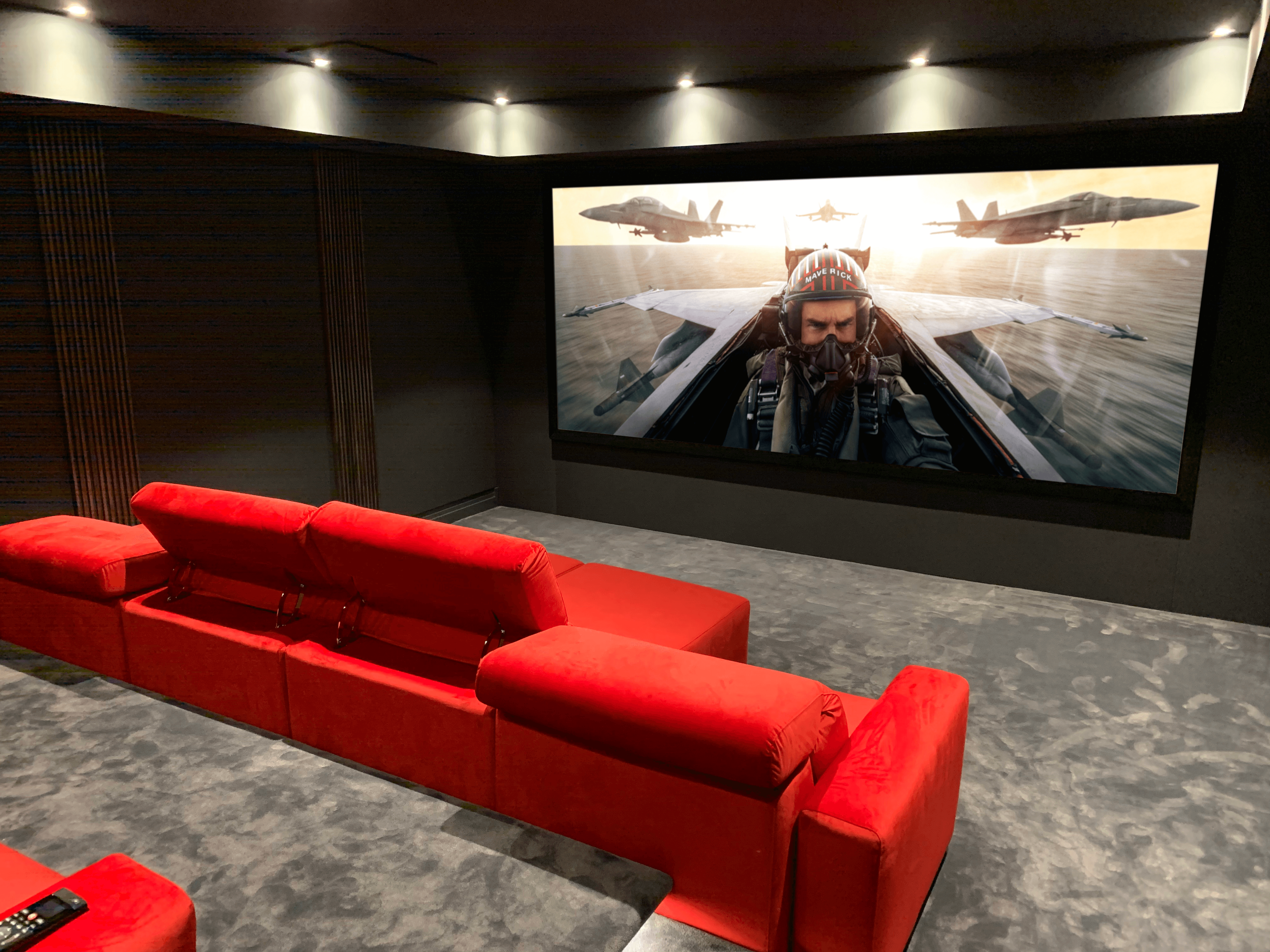 With a simple design of stretched fabrics and natural timber diffusers, the red seating was selected Cinemas and Control Ltd Ascot 01344 944300