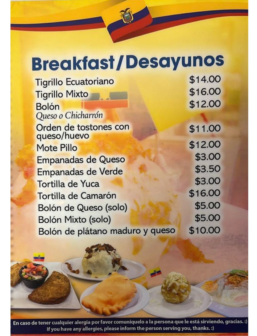 Breakfast Menu