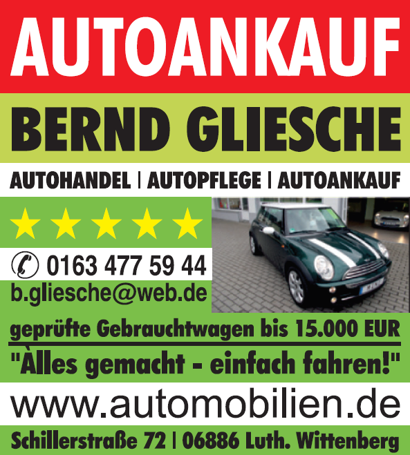 Logo BERND GLIESCHE Autohandel-Autopflege-Autoankauf