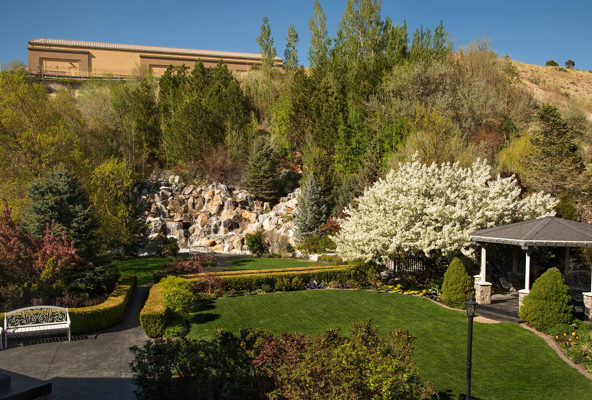 The gardens at Millennial Falls in full bloom