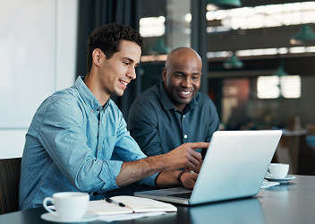 Clients looking over their statements.