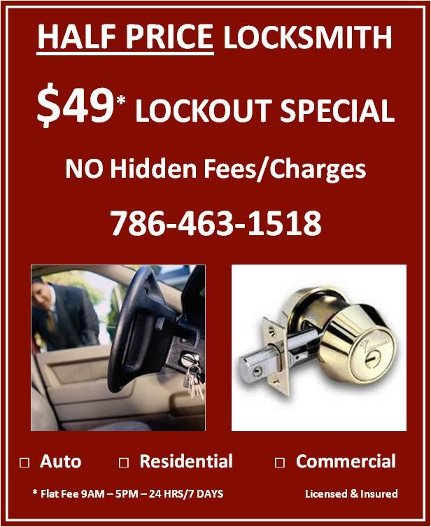 $49 Lockout Half Price Locksmith Hollywood (754)888-9470