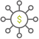 Money symbol with protruding lines icon.