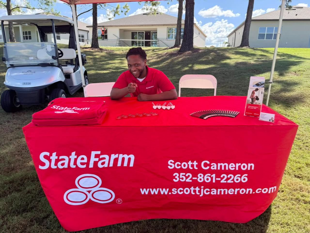 Teeing off for a great cause! Scott Cameron State Farm is proud to sponsor a hole at the Fairway Flamingos & Fun Golf Tournament at Stone Creek Golf Club, supporting Kimberly's Center for Child Protection and the families they serve.