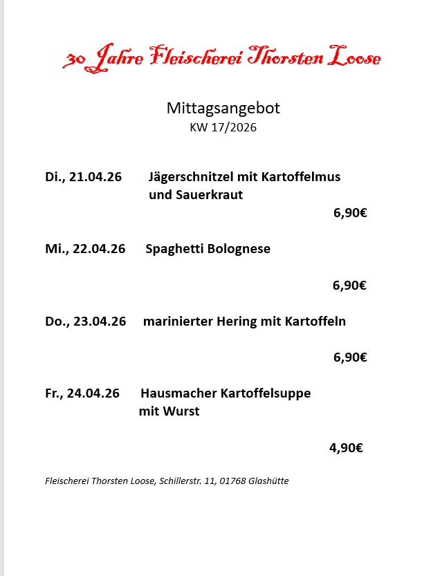Fleischerei Thorsten Loose, Schillerstr. 11 in Glashütte
