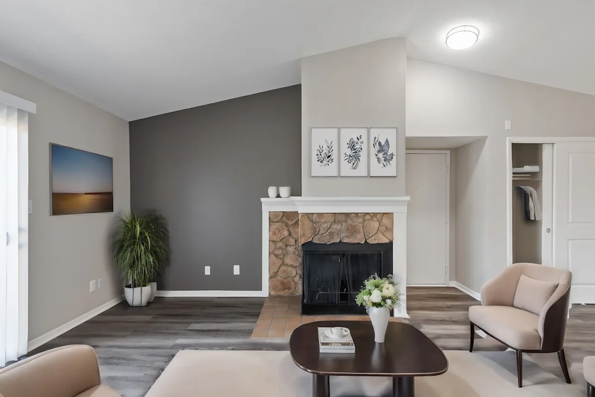 Living Room With TV And Fireplace