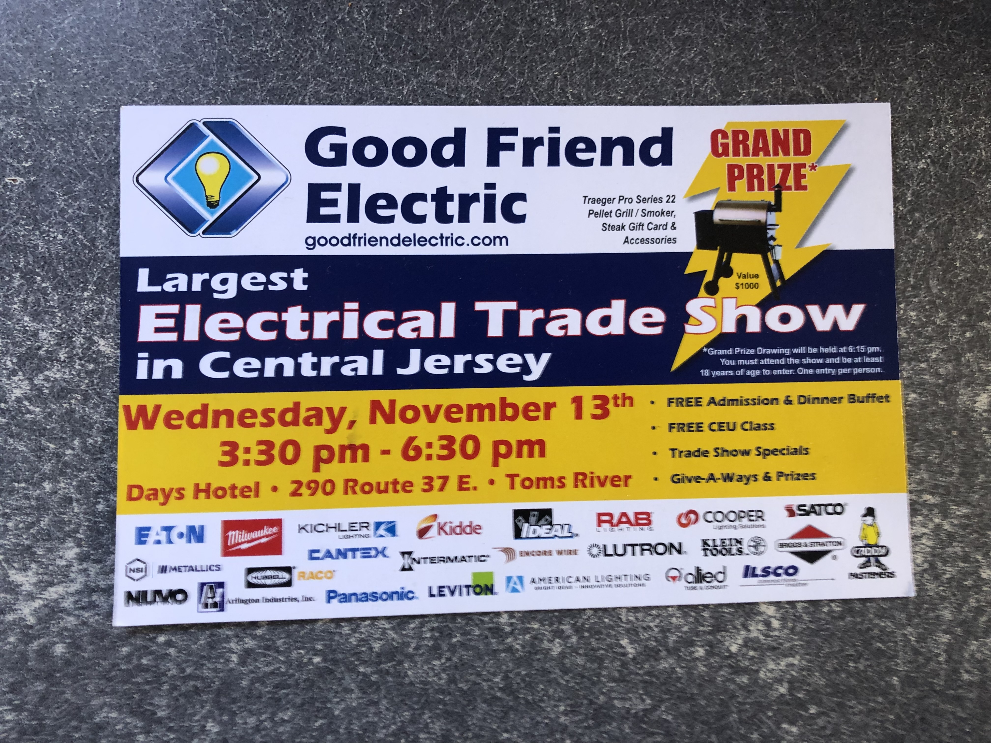 Don't forget about the Electrical Trade Show today! excellent way to break into the Electrical business. Lots of Electrical Contractors, vendors, Give-A-Ways/prizes and one superb dinner buffet. Hope to see you there.