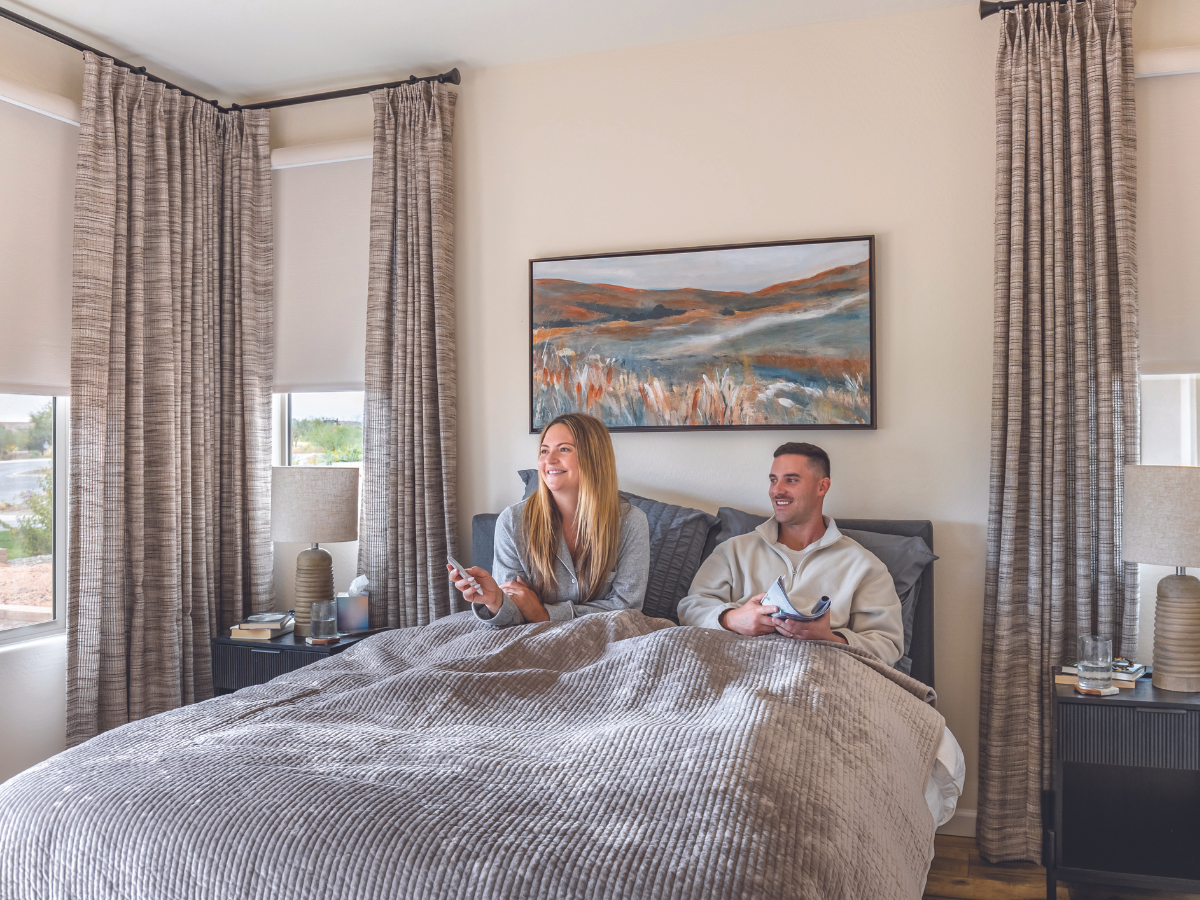 Lazy mornings just got better with motorized shades. Easily adjust sunlight levels in your bedroom w Budget Blinds of Comox Valley and Campbell River Courtenay (250)338-8564