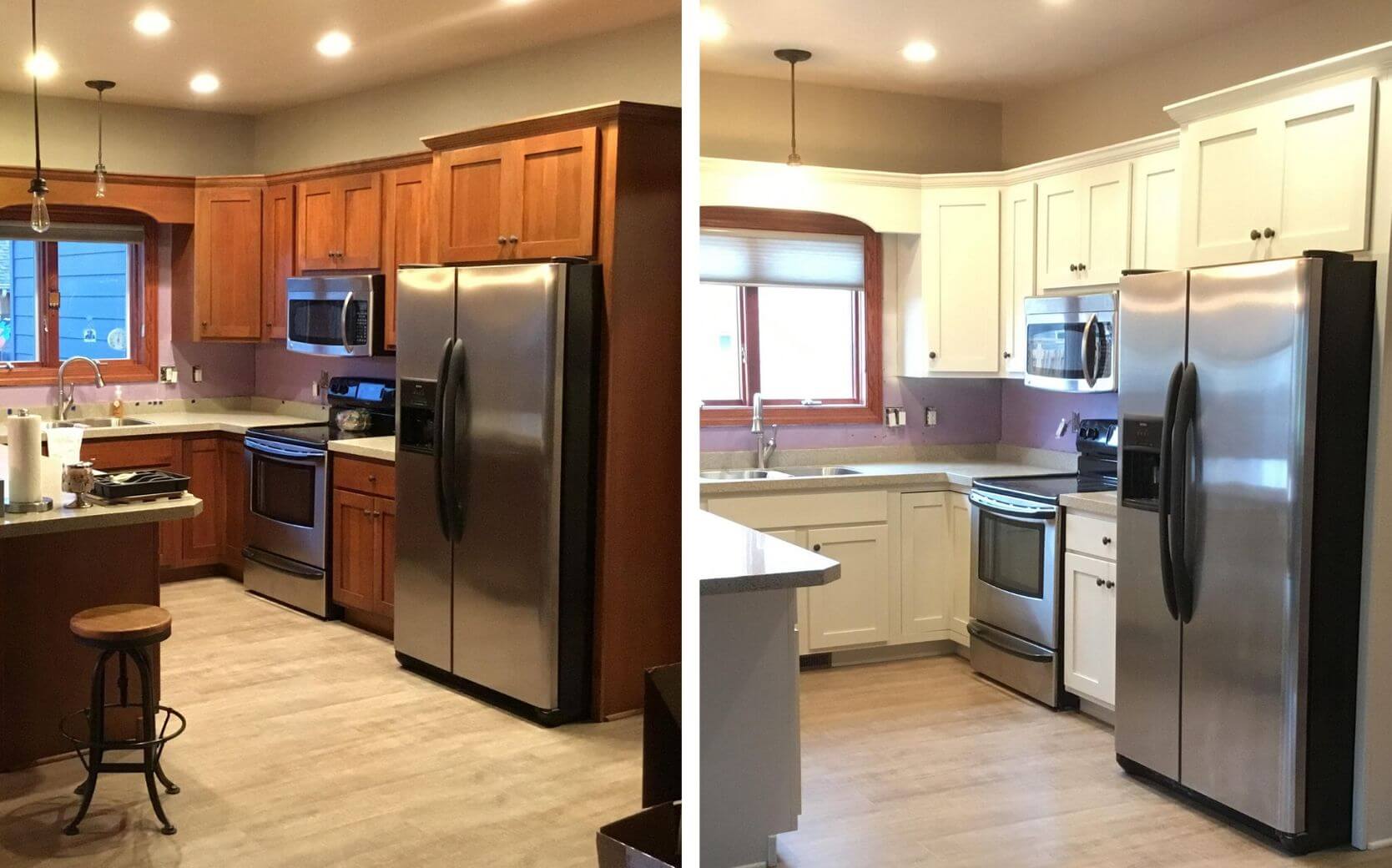 Before and after cabinet refinishing in Canton, SD