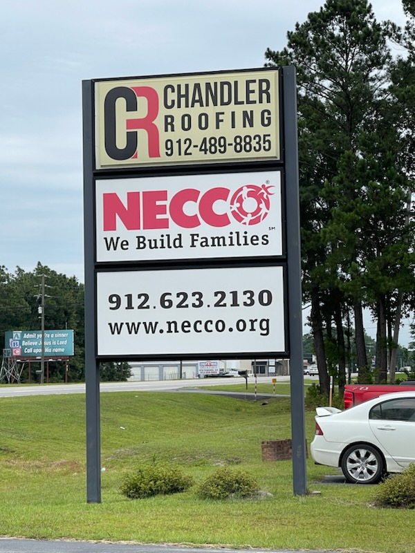 Necco signage in front of Statesboro office.