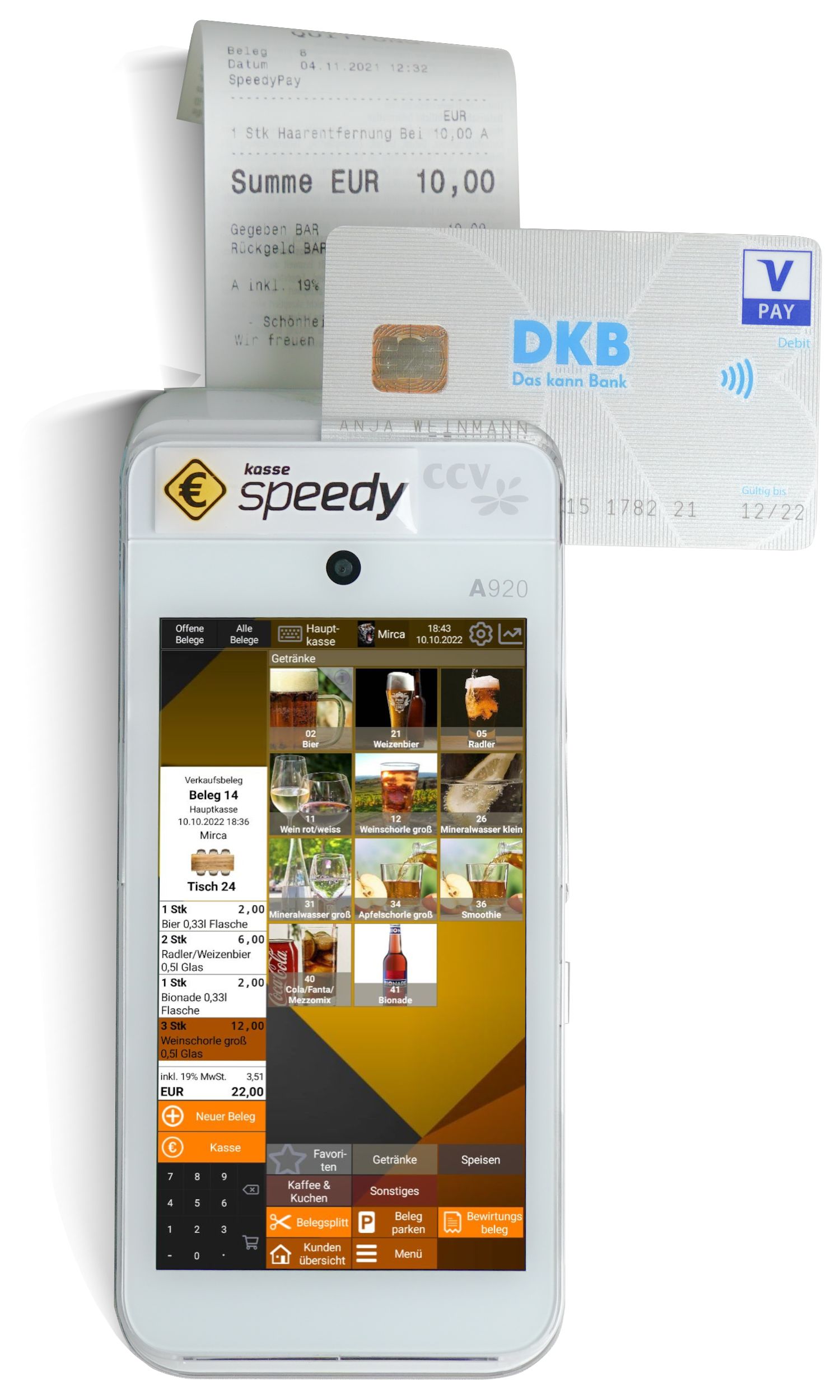 speedy pay A920: schnell eingerichtet & einfach zu bedienen
Endlich vereint: Kasse, Drucker und Zahlterminal auf einem Gerät! Gemeinsam mit dem Zahlungsdienstleister Concardis hat mtMax das Produkt "SpeedyPay A920" entwickelt.