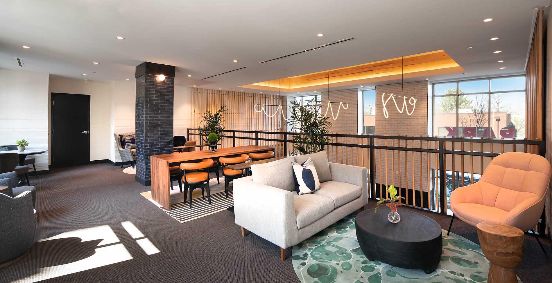 Find cozy workspace quarters available in our multi level lounge