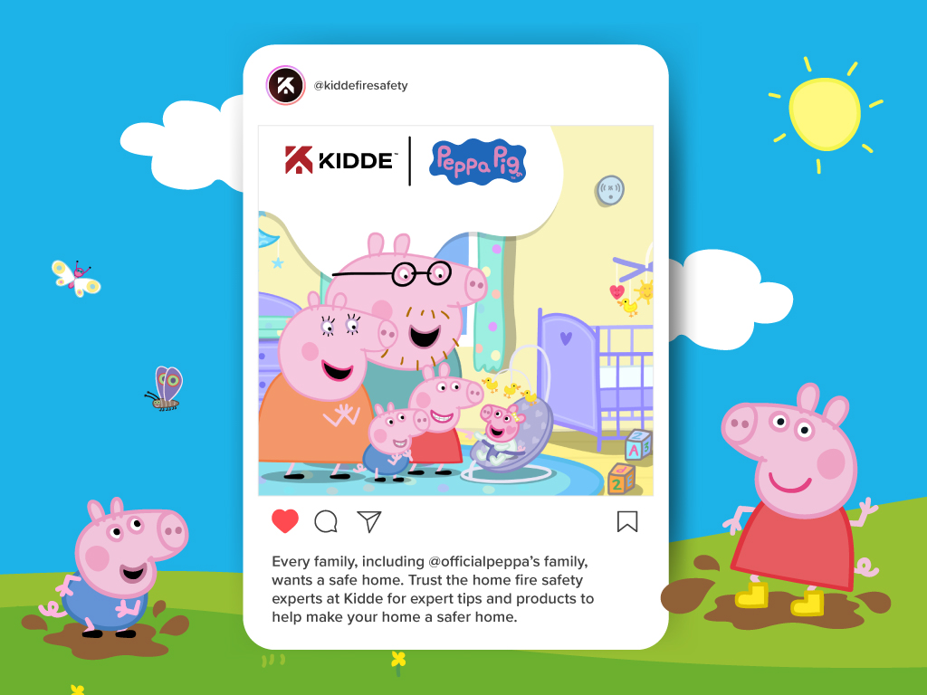 Image of a tablet with the Kidde instagram page showing the image of Peppa's new family.