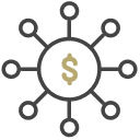 Money symbol with protruding lines icon.