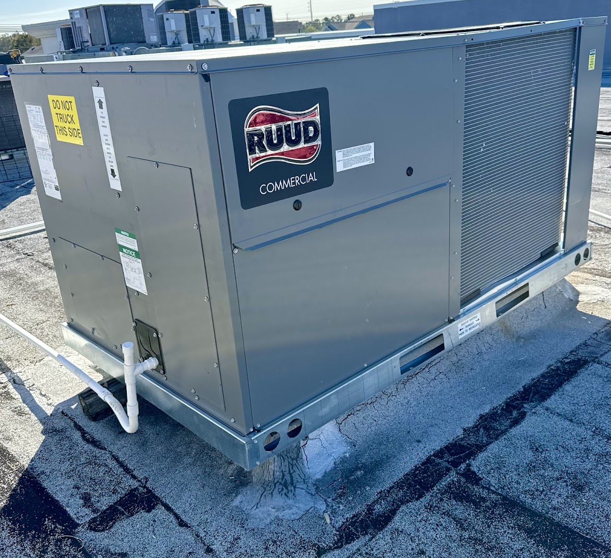 Commercial rooftop HVAC package unit installed with professional connections for long-term comfort and system reliability.