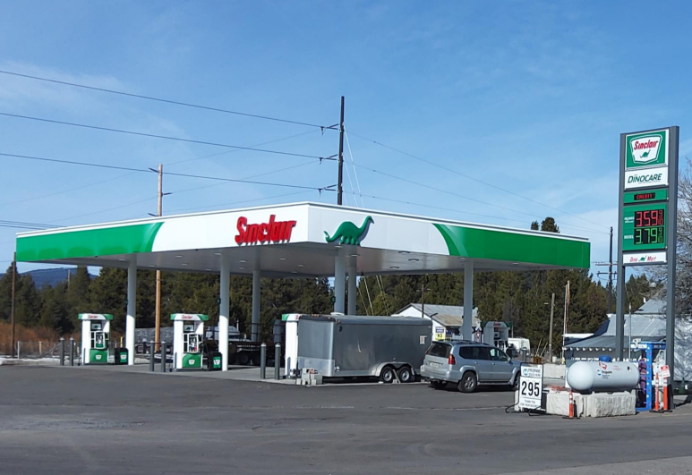 Sinclair gas station fueling island.