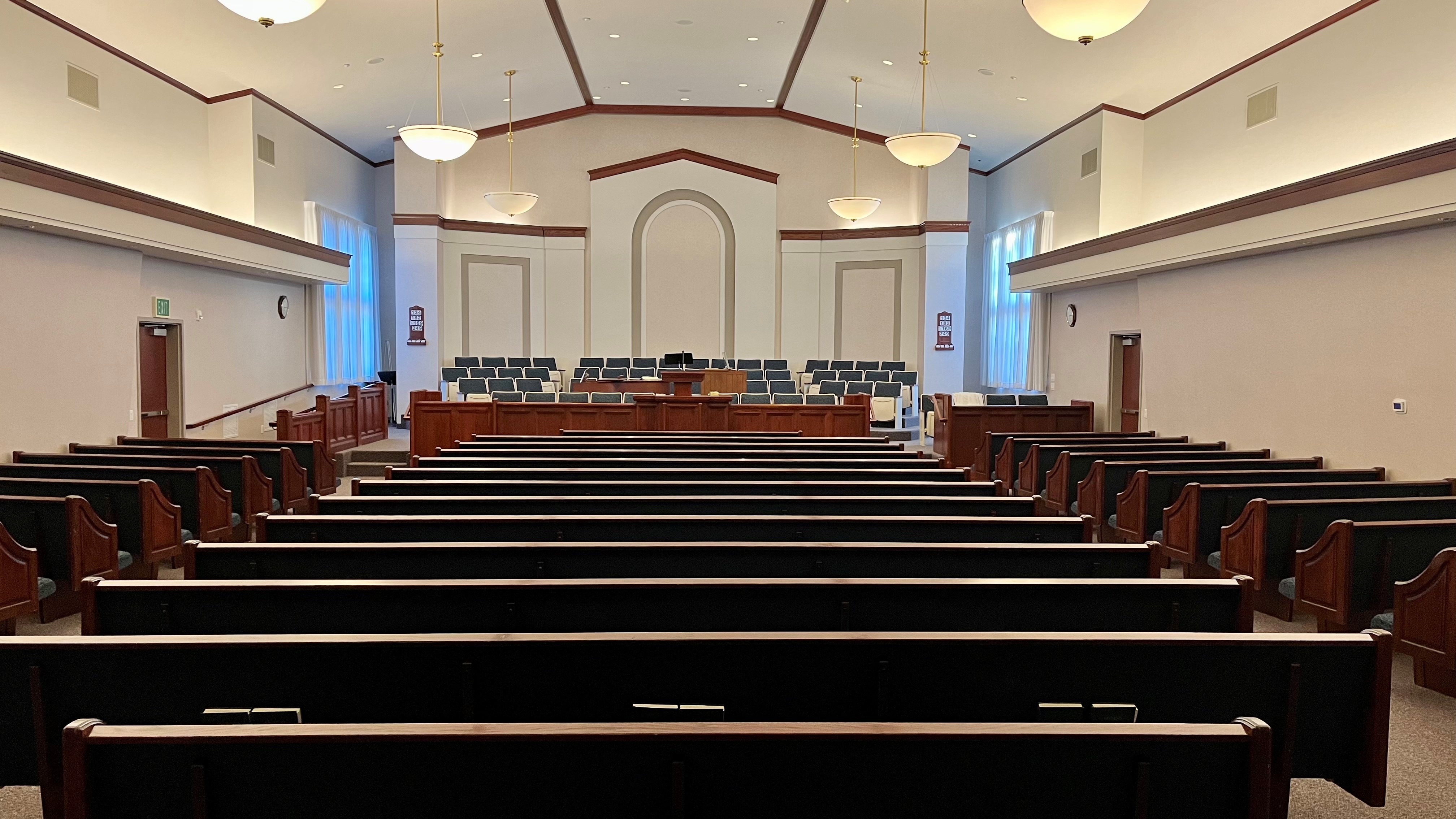 View of the meetinghouse chapel where the first hour of meetings will take place.