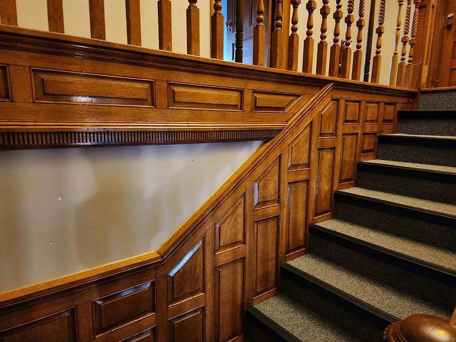 Our Northfield Handyman beautifully stained these walls and stairways in Haverhill, MA. The finishing touch was to add a final coat of polyurethane to bring the wood back to life.