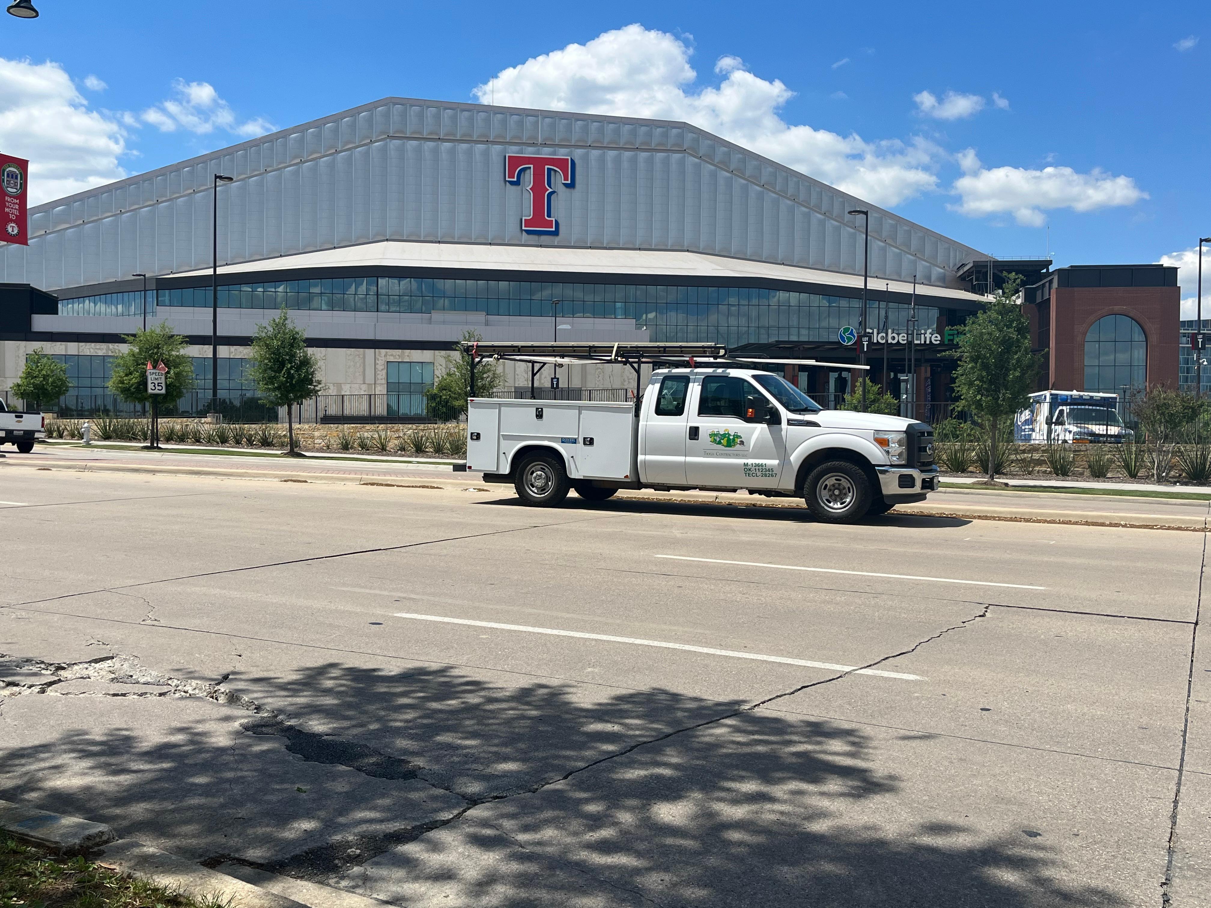 A Tioga truck at Globe Life field in Arlington Texas.