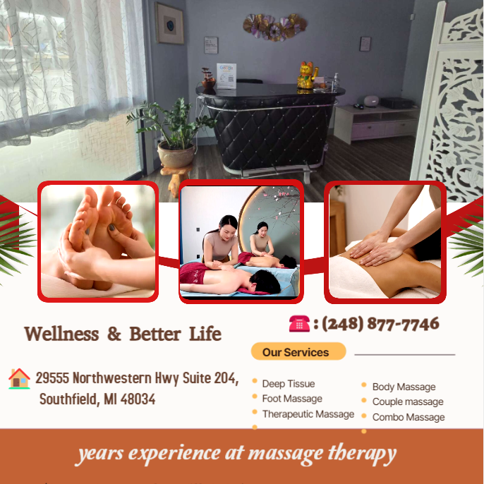 Our traditional full body massage in Southfield, MI
includes a combination of different massage therapies like
Swedish Massage, Deep Tissue, Sports Massage, Hot Oil Massage
at reasonable prices.