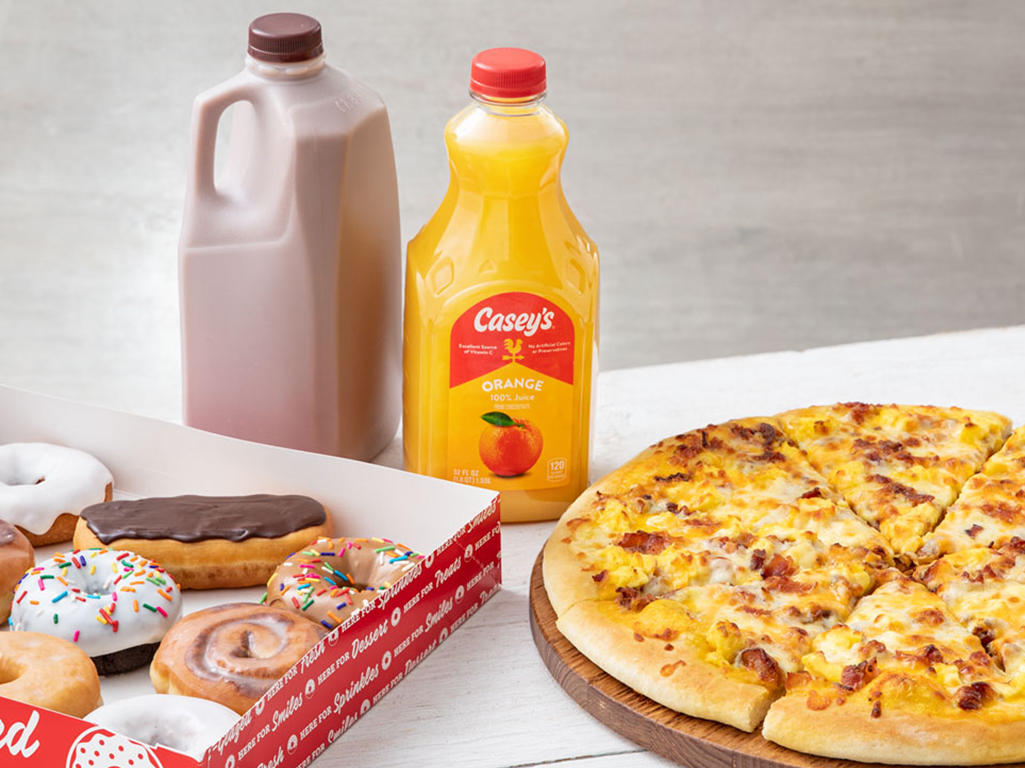 Breakfast Pizza, Fresh Donuts, Chocolate Milk, and Orange Juice Casey's New Haven (573)200-8234