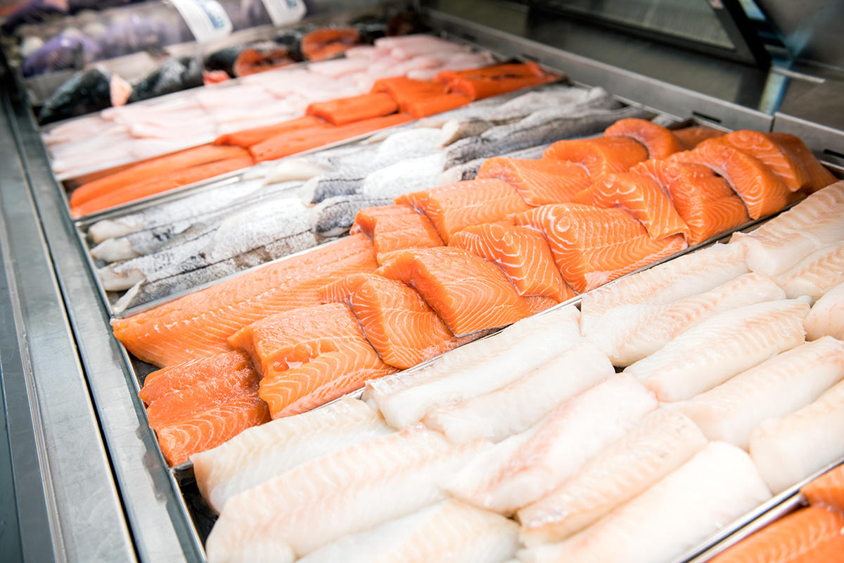 Tight shot of seafood case displaying cuts of fish. Stop & Shop Washingtonville (845)496-8656