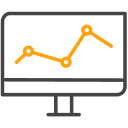 Computer displaying line graph icon.
