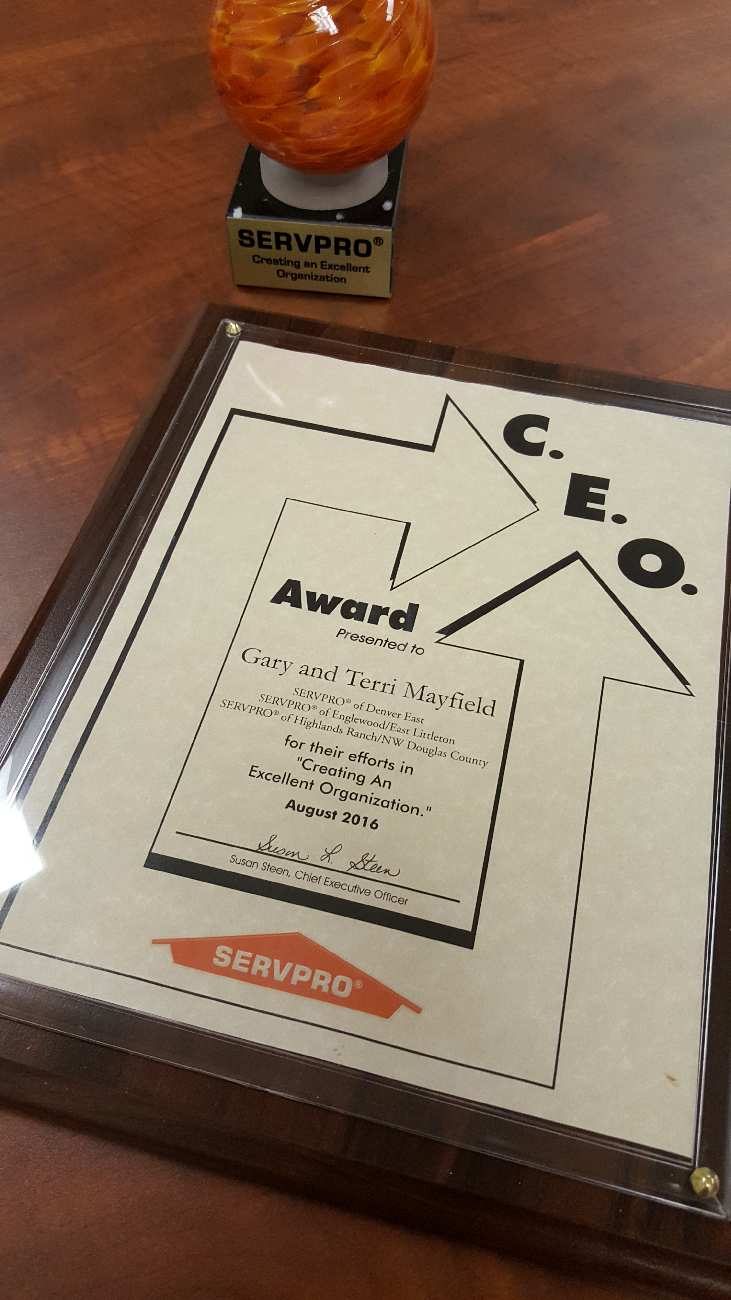 SERVPRO of Denver East received the CEO Award from SERVPRO Industries. This is for our outstanding service in Water and Fire Damage Restoration.
