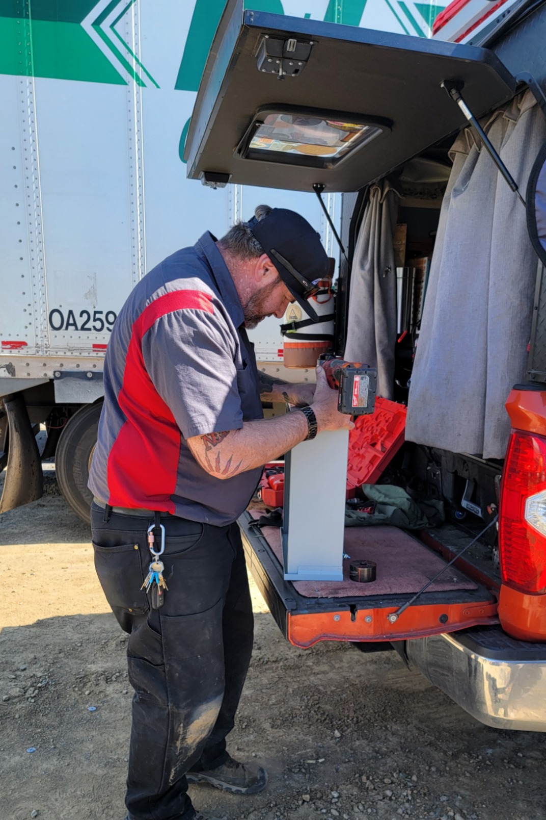 Trevor Smith setting up a new panel box on a commercial site