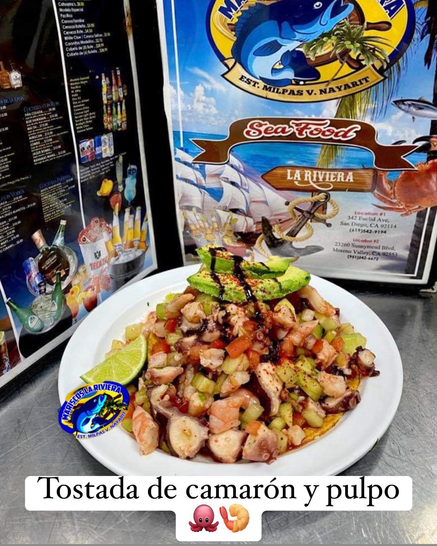 Mariscos La Riviera Estilo Milpas Viejas Nayarit CastanÌeda's Mexican Food- tostada de camaron y pulpo